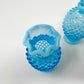 Fenton Vintage Blue Opalescent Glass Hobnail Ruffle Mini Vase & Cologne Bottle