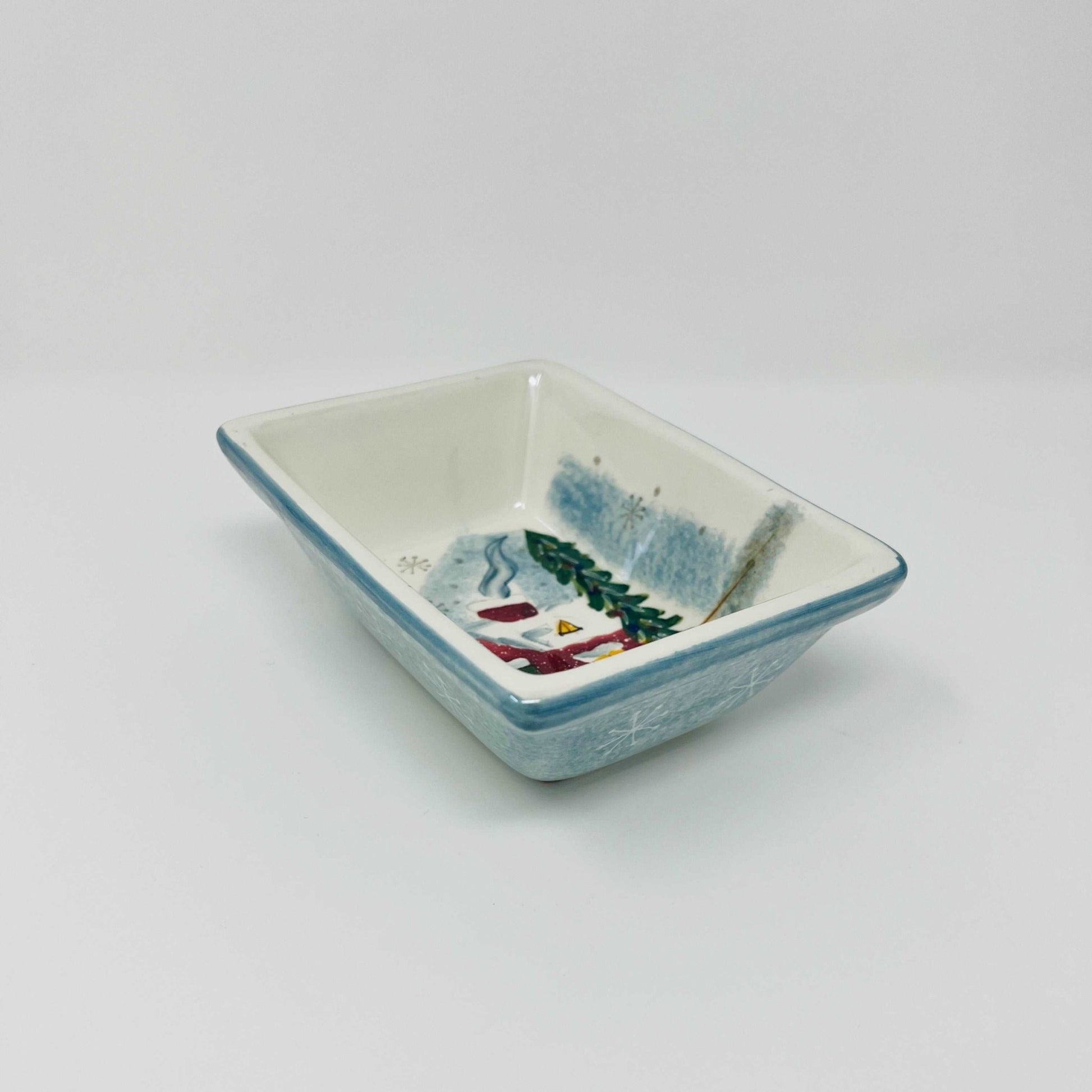 Christmas Candy Dish Ceramic - Red House in Winter - Southern Love Interiors