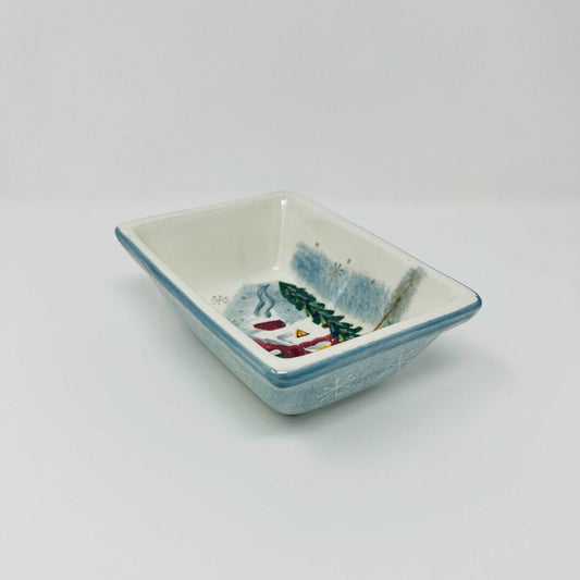 Christmas Candy Dish Ceramic - Red House in Winter - Southern Love Interiors