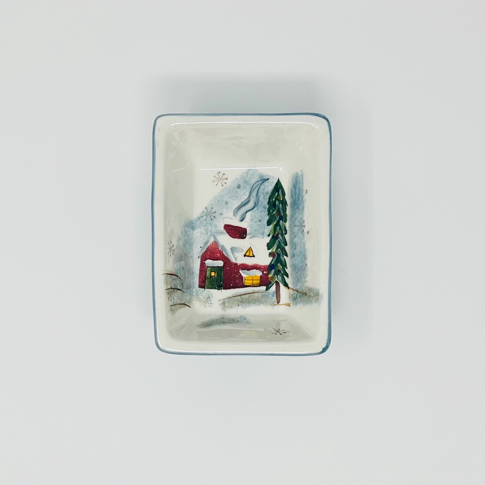 Christmas Candy Dish Ceramic - Red House in Winter - Southern Love Interiors