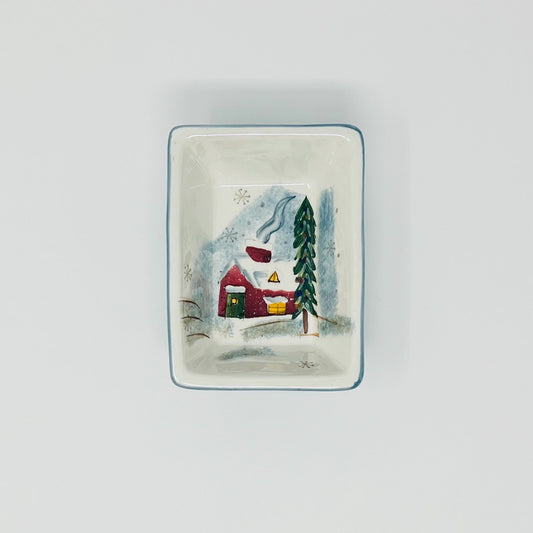 Christmas Candy Dish Ceramic - Red House in Winter - Southern Love Interiors