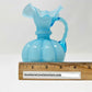 Fenton Glass Blue Overlay Ruffled Melon Pitcher - Southern Love Interiors