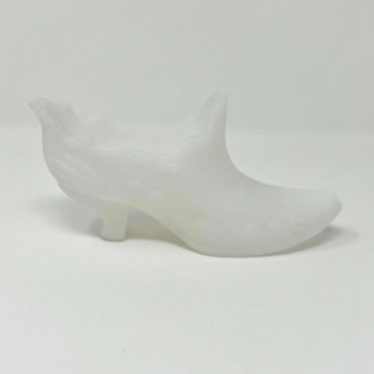 Fenton Handmade in USA White Satin Glass Slipper Shoe - Southern Love Interiors