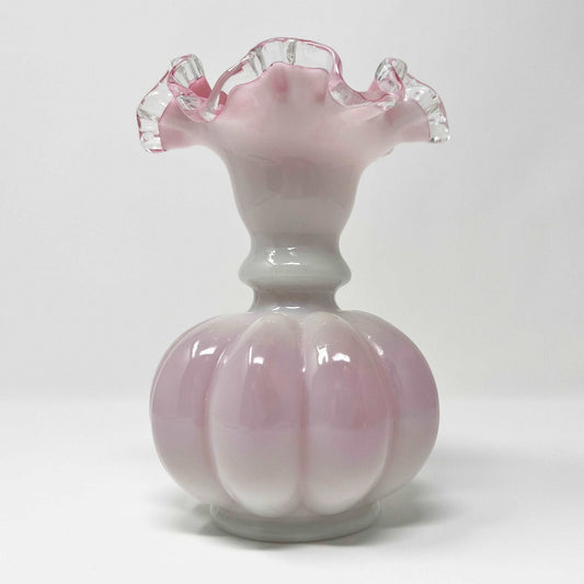 Fenton Peach Crest White Pink Milk Glass Melon Vase - Southern Love Interiors