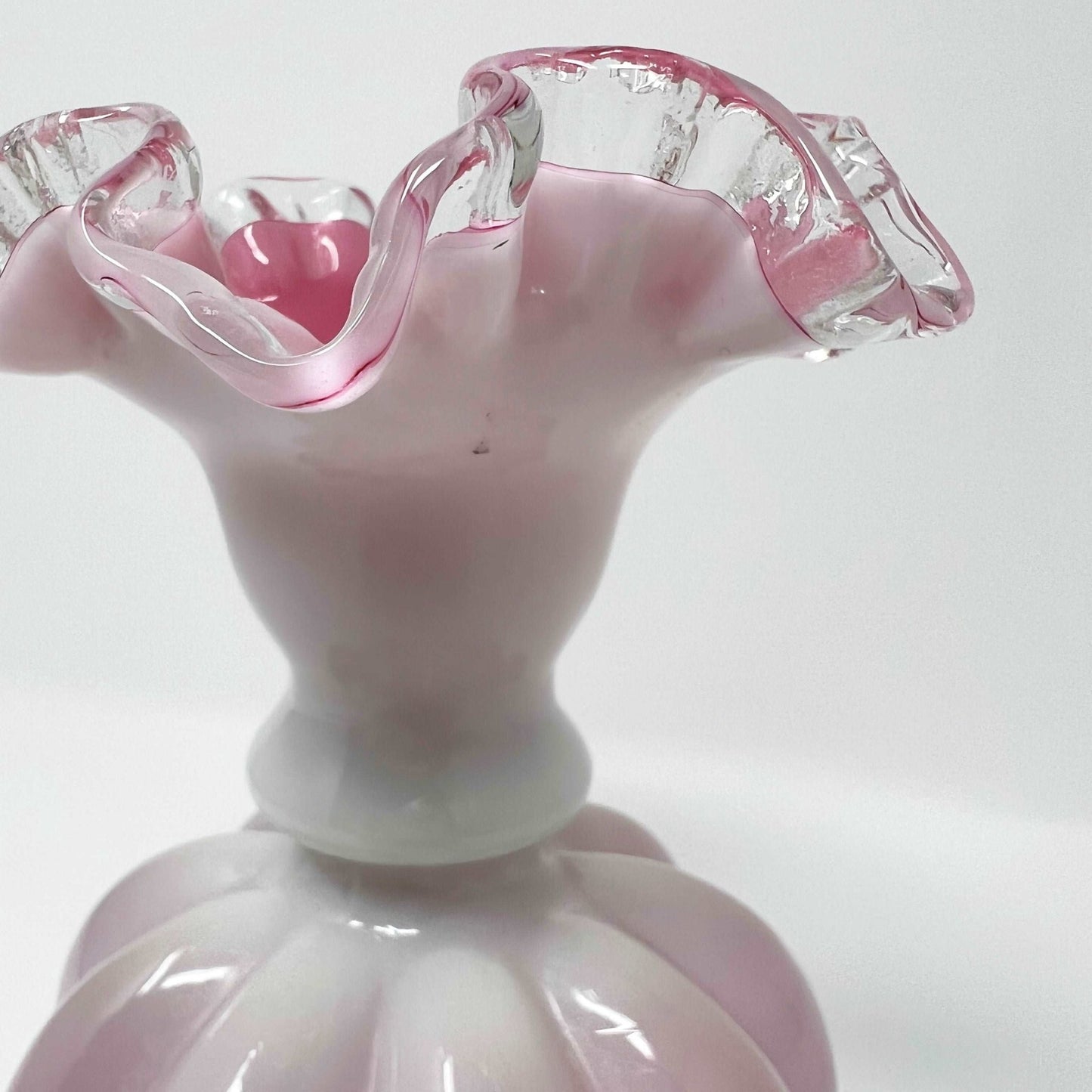 Fenton Peach Crest White Pink Milk Glass Melon Vase - Southern Love Interiors