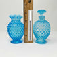 Fenton Vintage Blue Opalescent Glass Hobnail Ruffle Mini Vase & Cologne Bottle - Southern Love Interiors