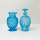 Fenton Vintage Blue Opalescent Glass Hobnail Ruffle Mini Vase & Cologne Bottle - Southern Love Interiors