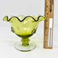 Green Hand Blown Glass Ruffled Top Compote with Applied Glass Trim - Southern Love Interiors