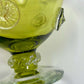 Green Hand Blown Glass Ruffled Top Compote with Applied Glass Trim - Southern Love Interiors