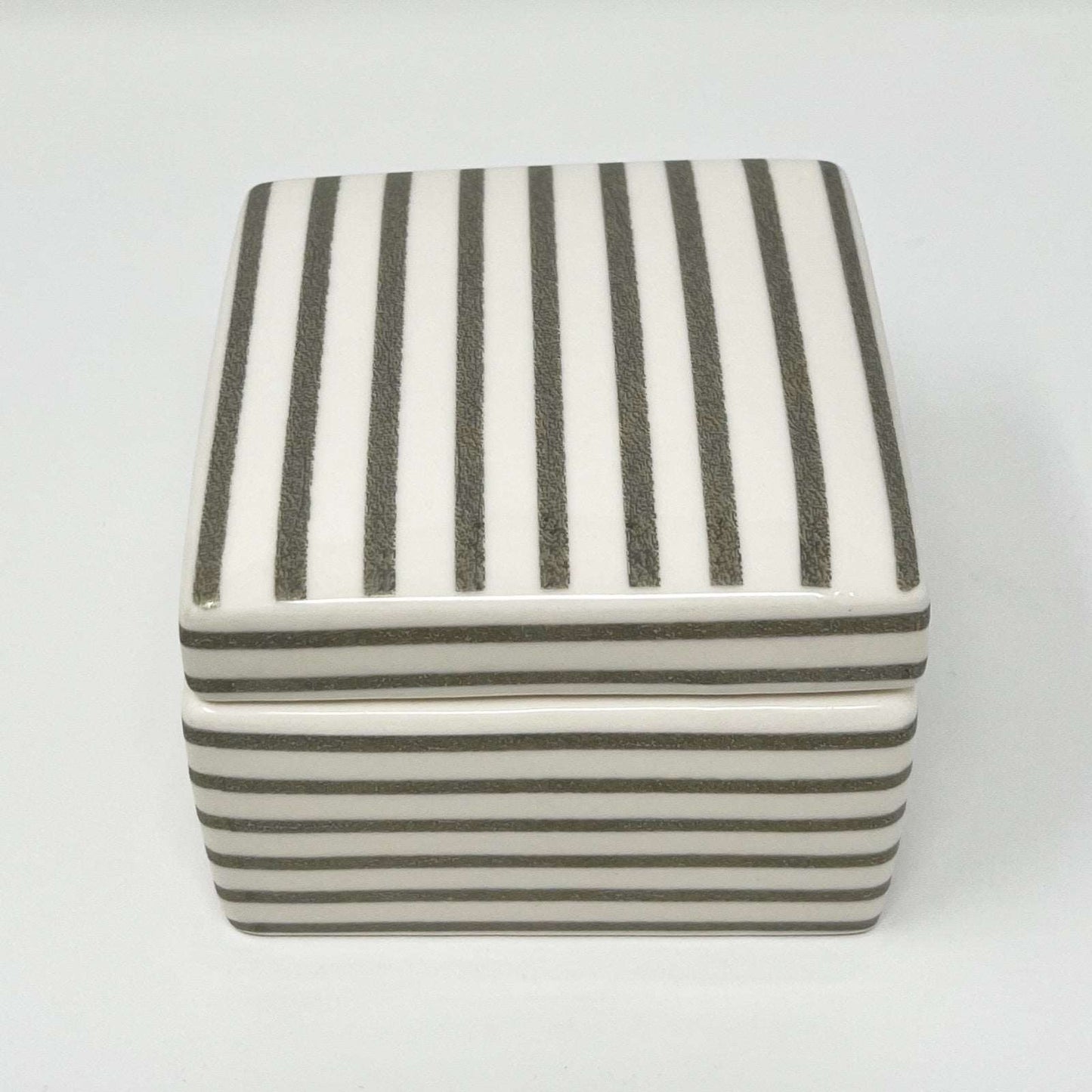 J. Crew Medium Grey Striped Ceramic Trinket Jewelry Box - Southern Love Interiors