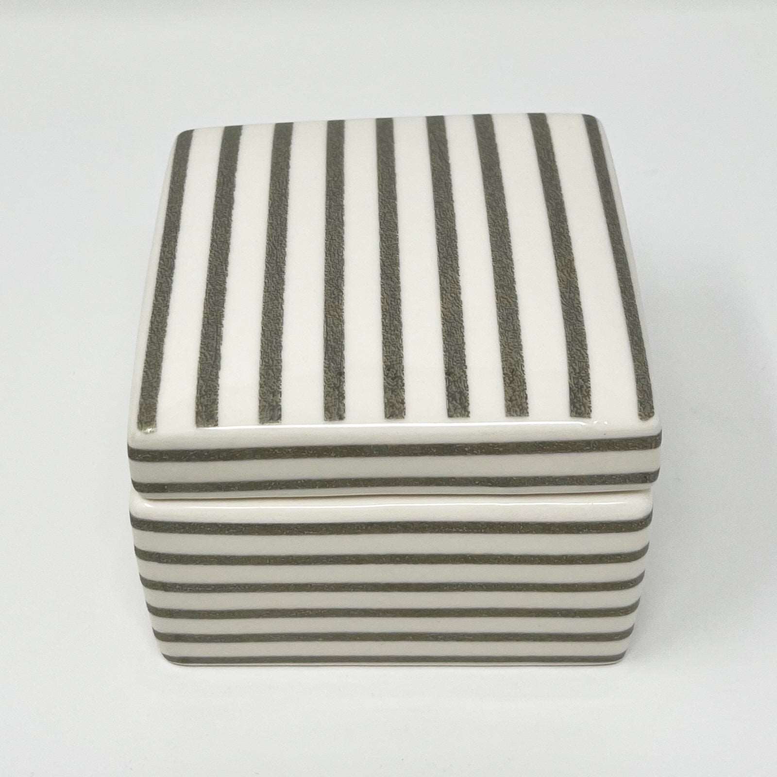 J. Crew Medium Grey Striped Ceramic Trinket Jewelry Box - Southern Love Interiors