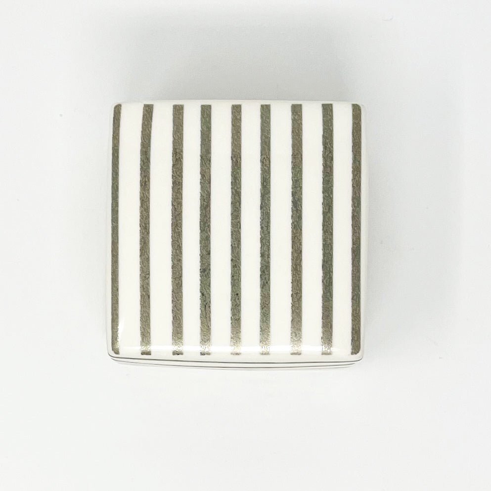 J. Crew Medium Grey Striped Ceramic Trinket Jewelry Box - Southern Love Interiors