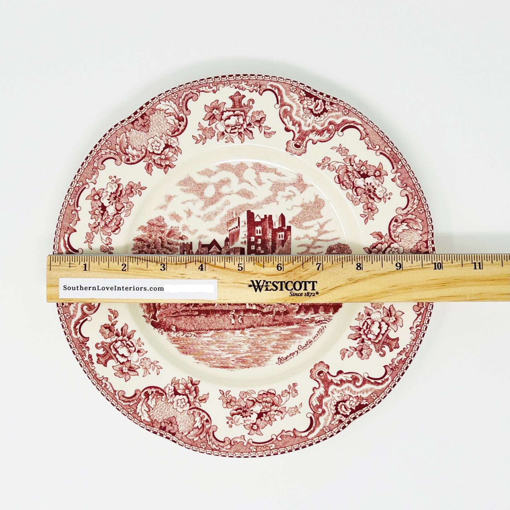 Johnson Bros. England 1883 Transferware Red & White Plate in the "Old Britain Castles" series - Blarney Castle in 1792 - Southern Love Interiors