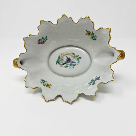 Limoges Castel France Porcelain Bowl with Gold Trim Bird and Flowers Bowl with Gold Accents - Southern Love Interiors