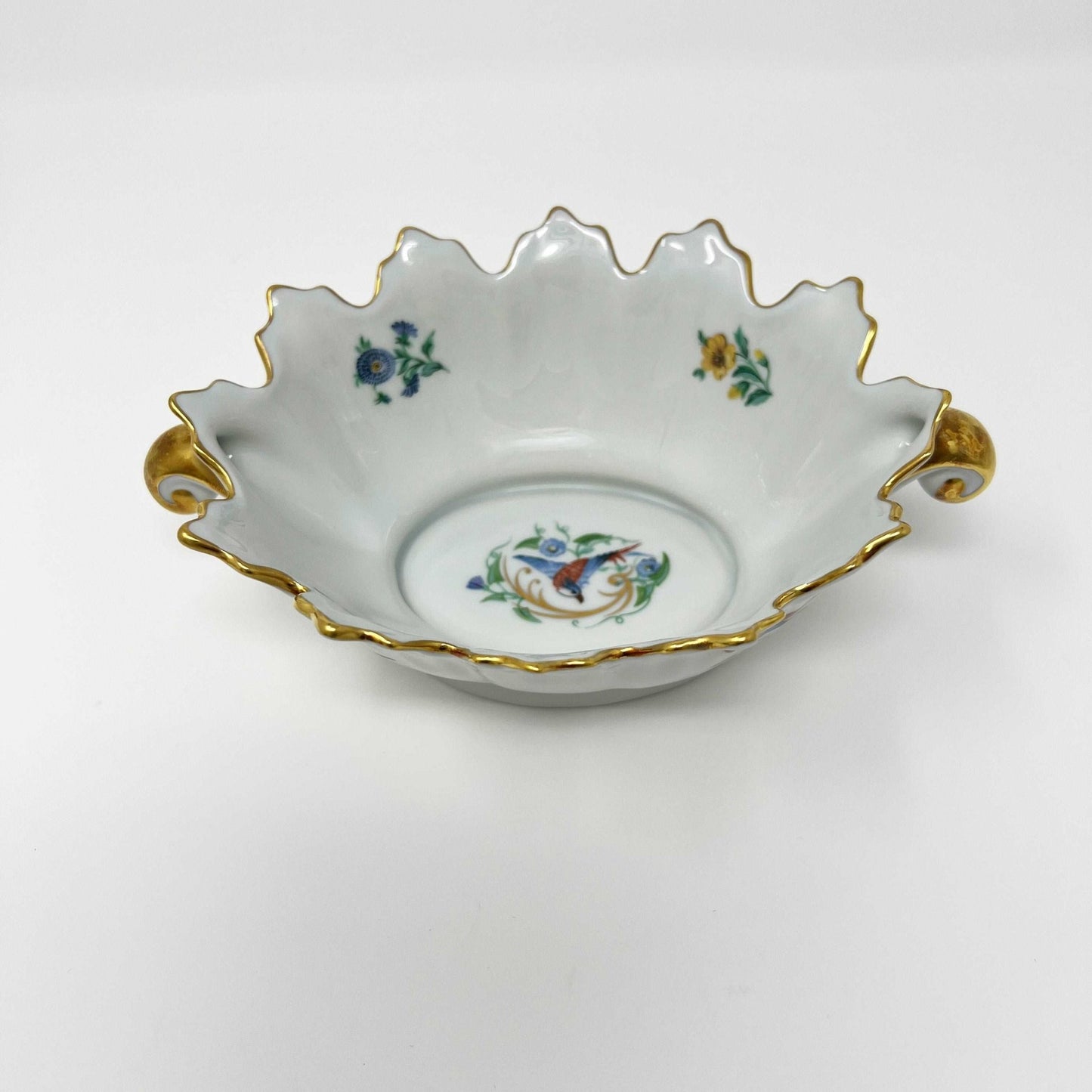 Limoges Castel France Porcelain Bowl with Gold Trim Bird and Flowers Bowl with Gold Accents - Southern Love Interiors