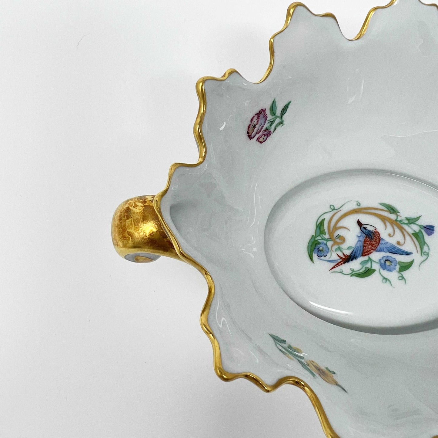 Limoges Castel France Porcelain Bowl with Gold Trim Bird and Flowers Bowl with Gold Accents - Southern Love Interiors