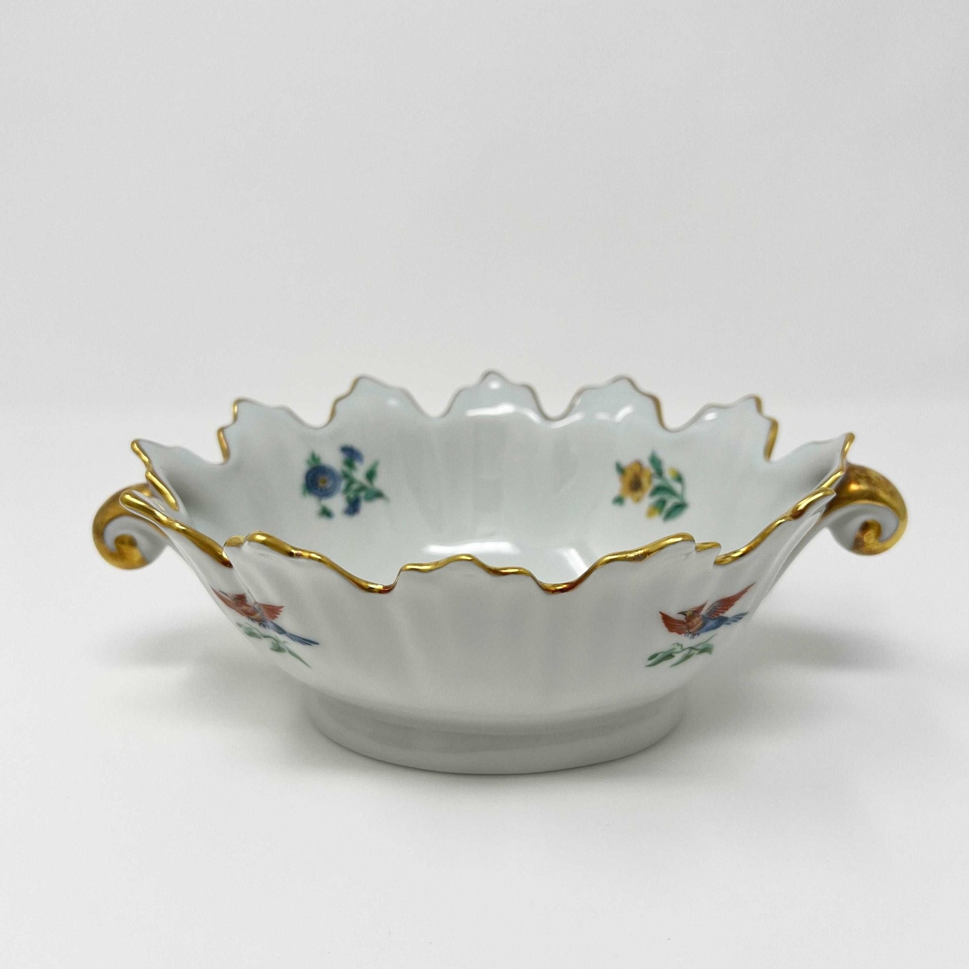 Limoges Castel France Porcelain Bowl with Gold Trim Bird and Flowers Bowl with Gold Accents - Southern Love Interiors