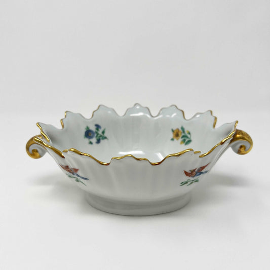 Limoges Castel France Porcelain Bowl with Gold Trim Bird and Flowers Bowl with Gold Accents - Southern Love Interiors