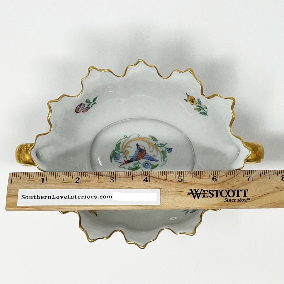 Limoges Castel France Porcelain Bowl with Gold Trim Bird and Flowers Bowl with Gold Accents - Southern Love Interiors