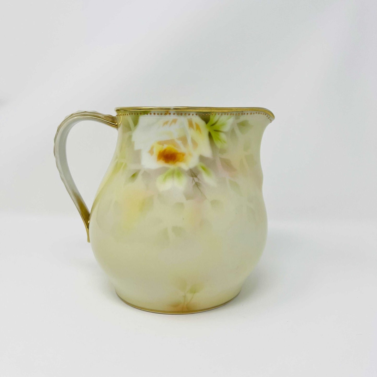 Royal Bayreuth Bavaria 'Roses' Pitcher - Porcelain Handpainted Roses with Gold Rim and Applied Beading by Gloire de Dijon - Circa 1902 - 1920's (Blue Mark) - Southern Love Interiors