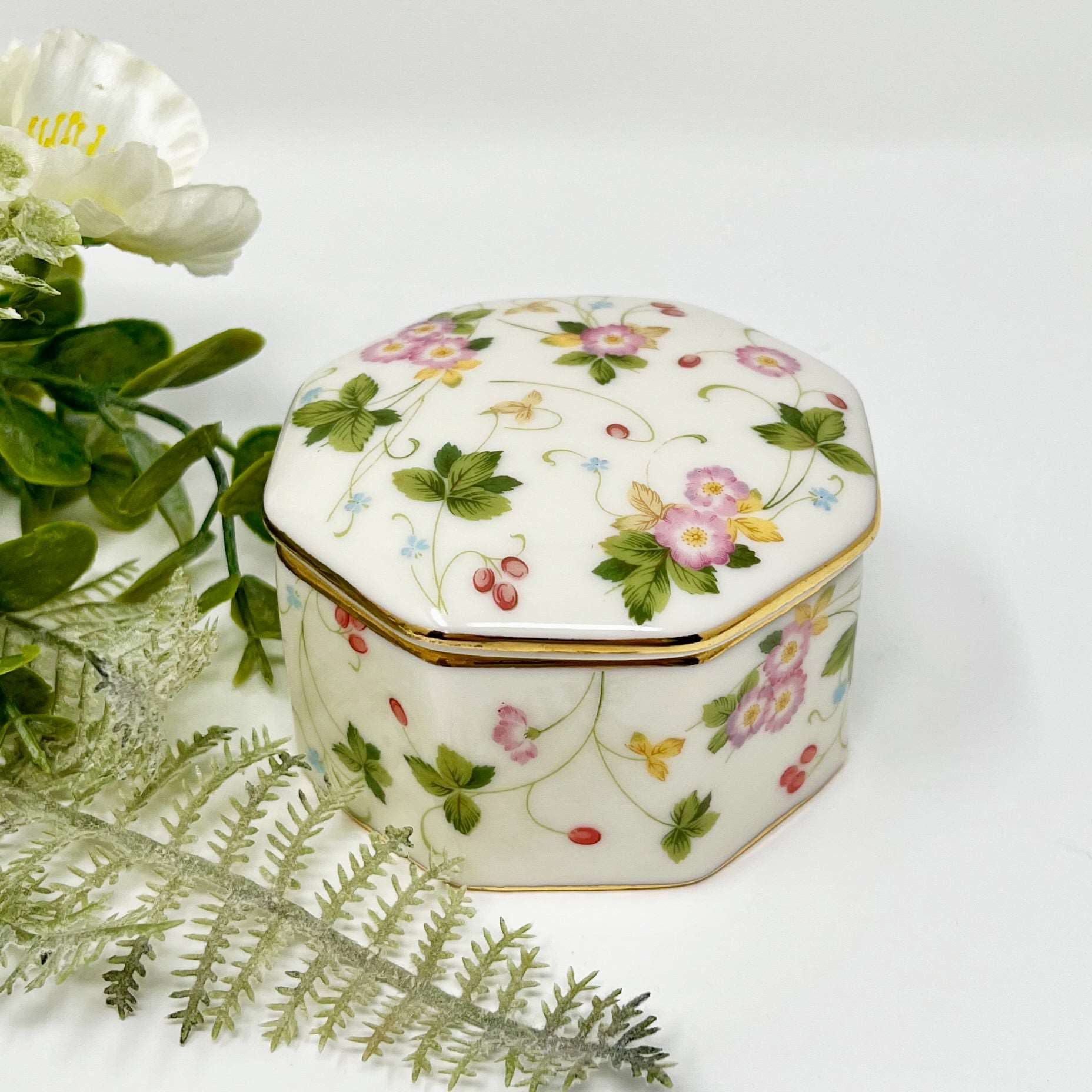 Trinket Box Dish Octagon Shaped Porcelain - Southern Love Interiors