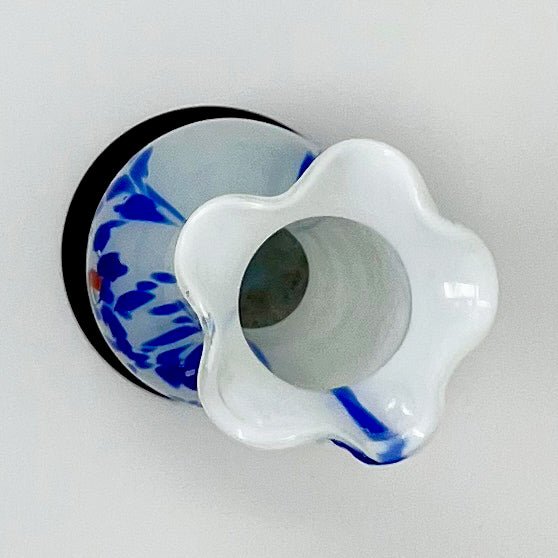 White Glass Blown Bud Vase with Cobalt Blue and Red Murano style - Southern Love Interiors