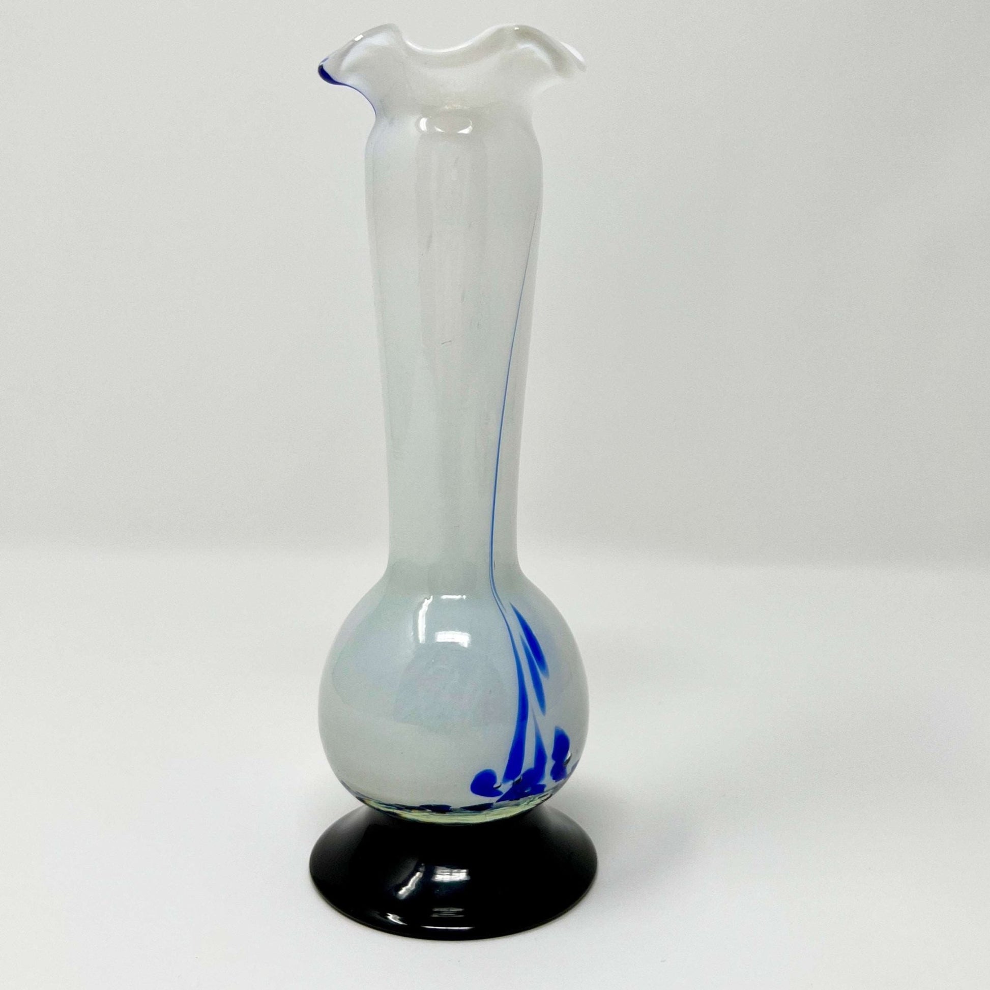 White Glass Blown Bud Vase with Cobalt Blue and Red Murano style - Southern Love Interiors